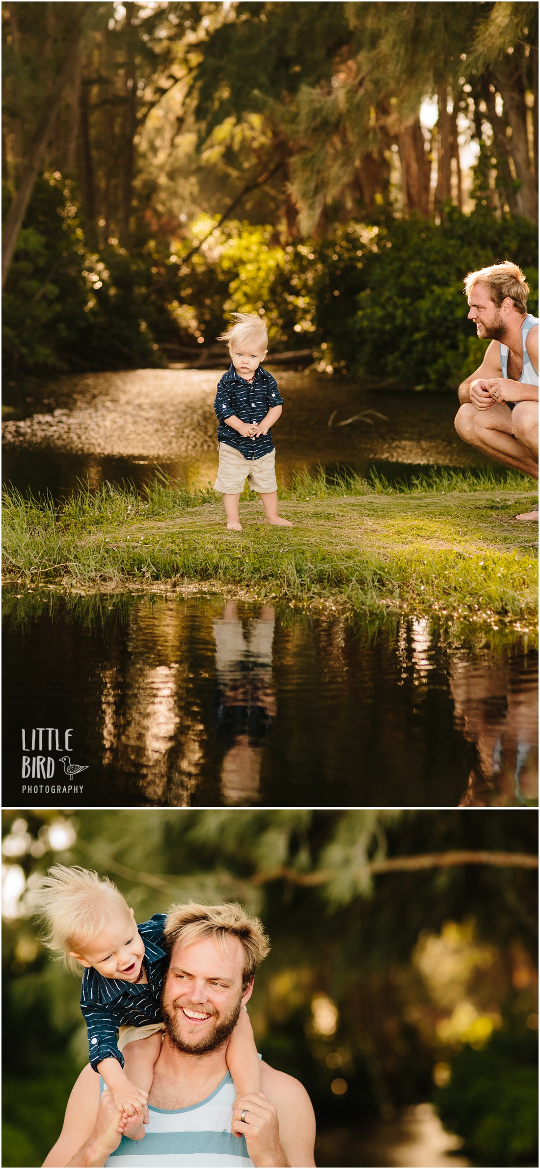 little boy and his dad playing in hawaii