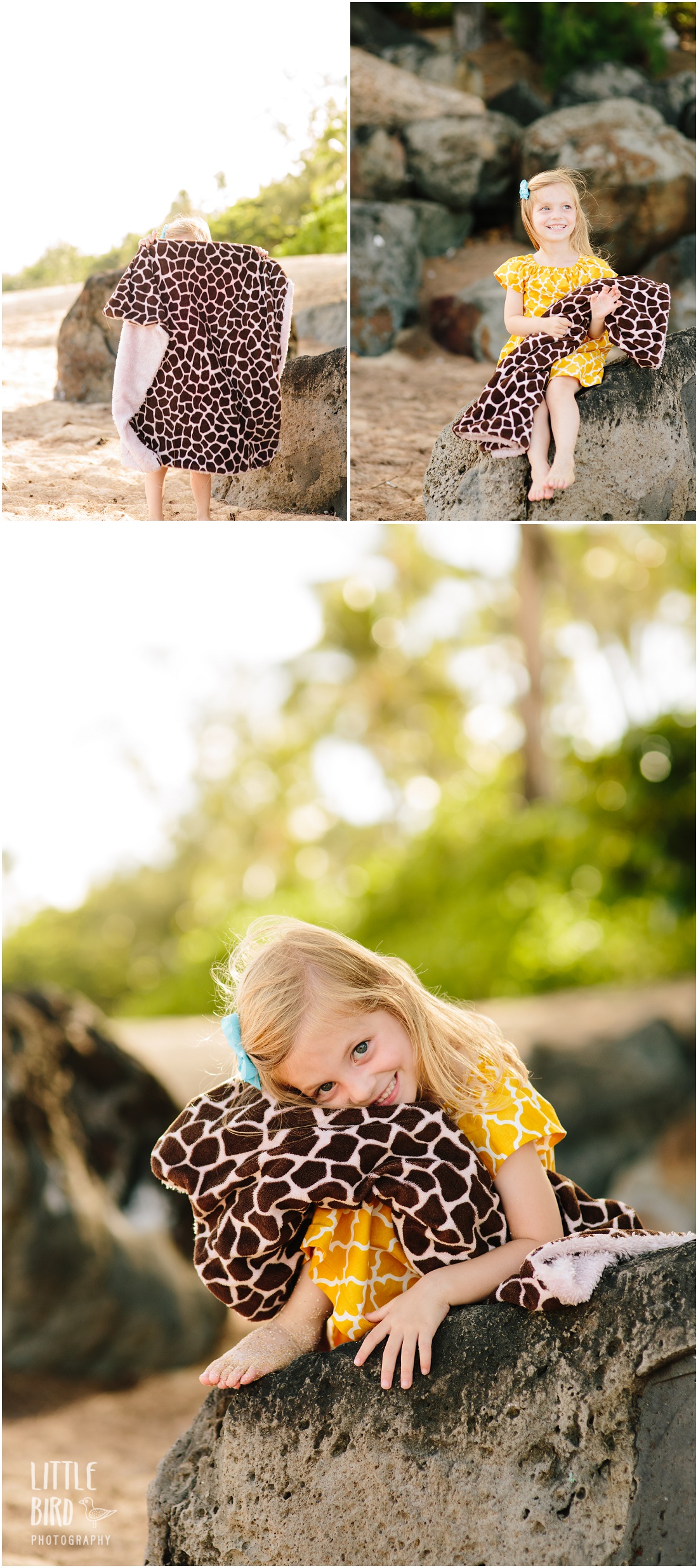 little girl and her lovey on the beach in oahu