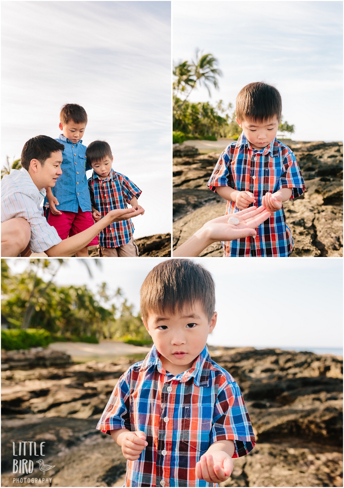 dad and kids exploring hawaiis intertidal at koolina