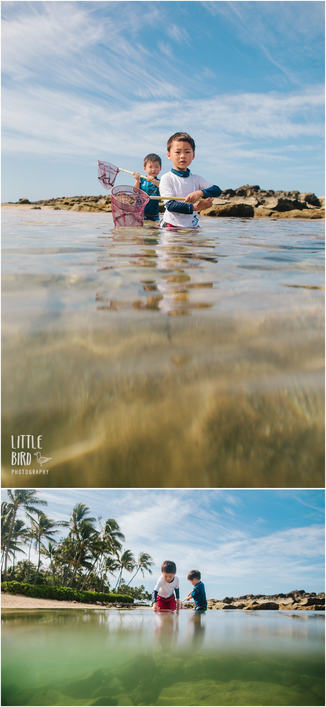 boys fishing at paradise cove on oahu