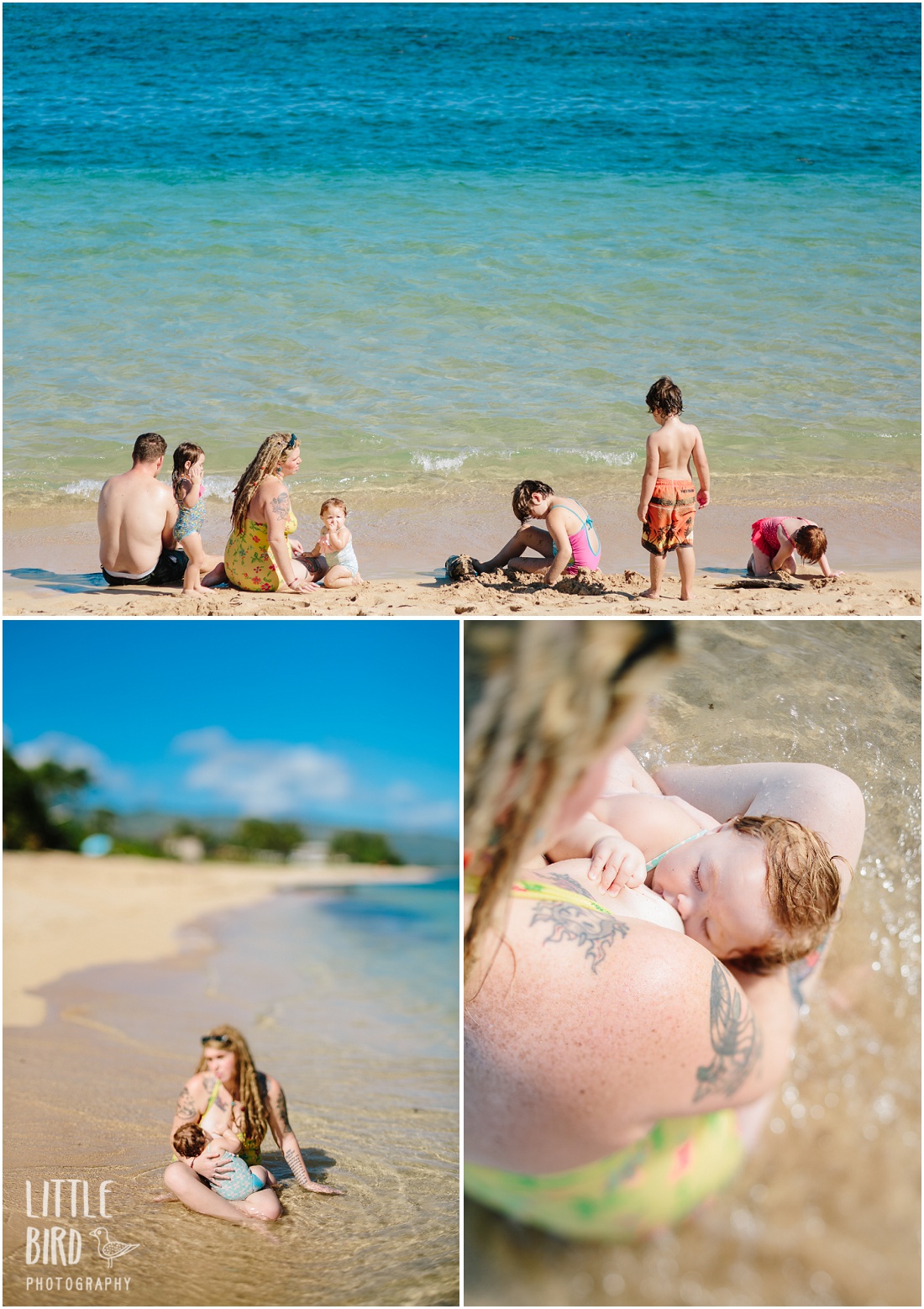 mom nursing baby on the beach in hawaii