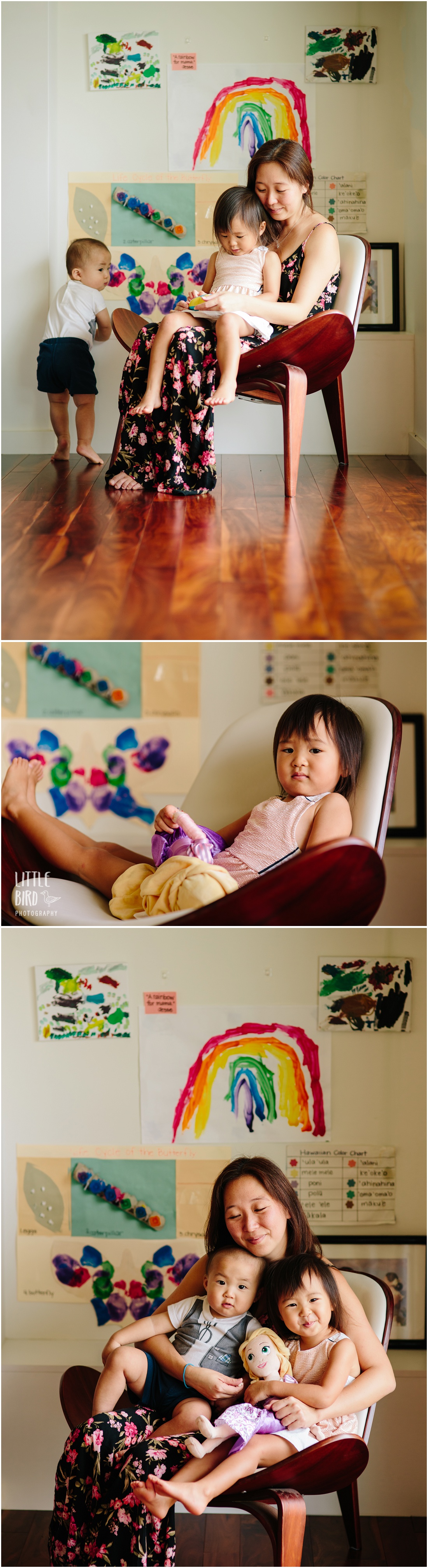 mom and kids playing at home for lifestyle portraits