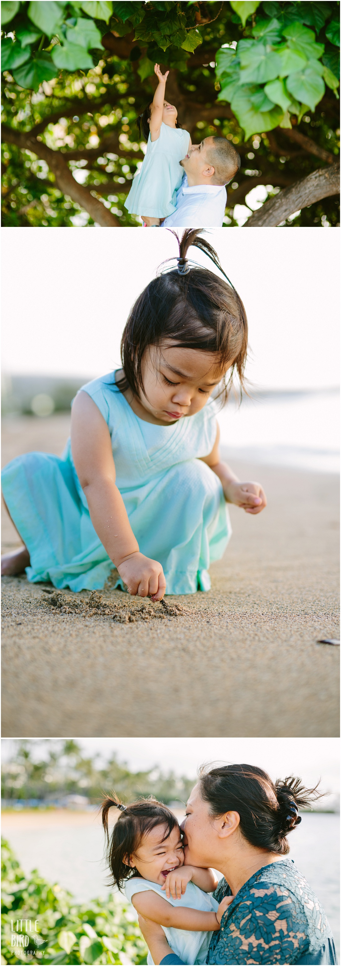 girl playing in the sand at waialae beach park on oahu
