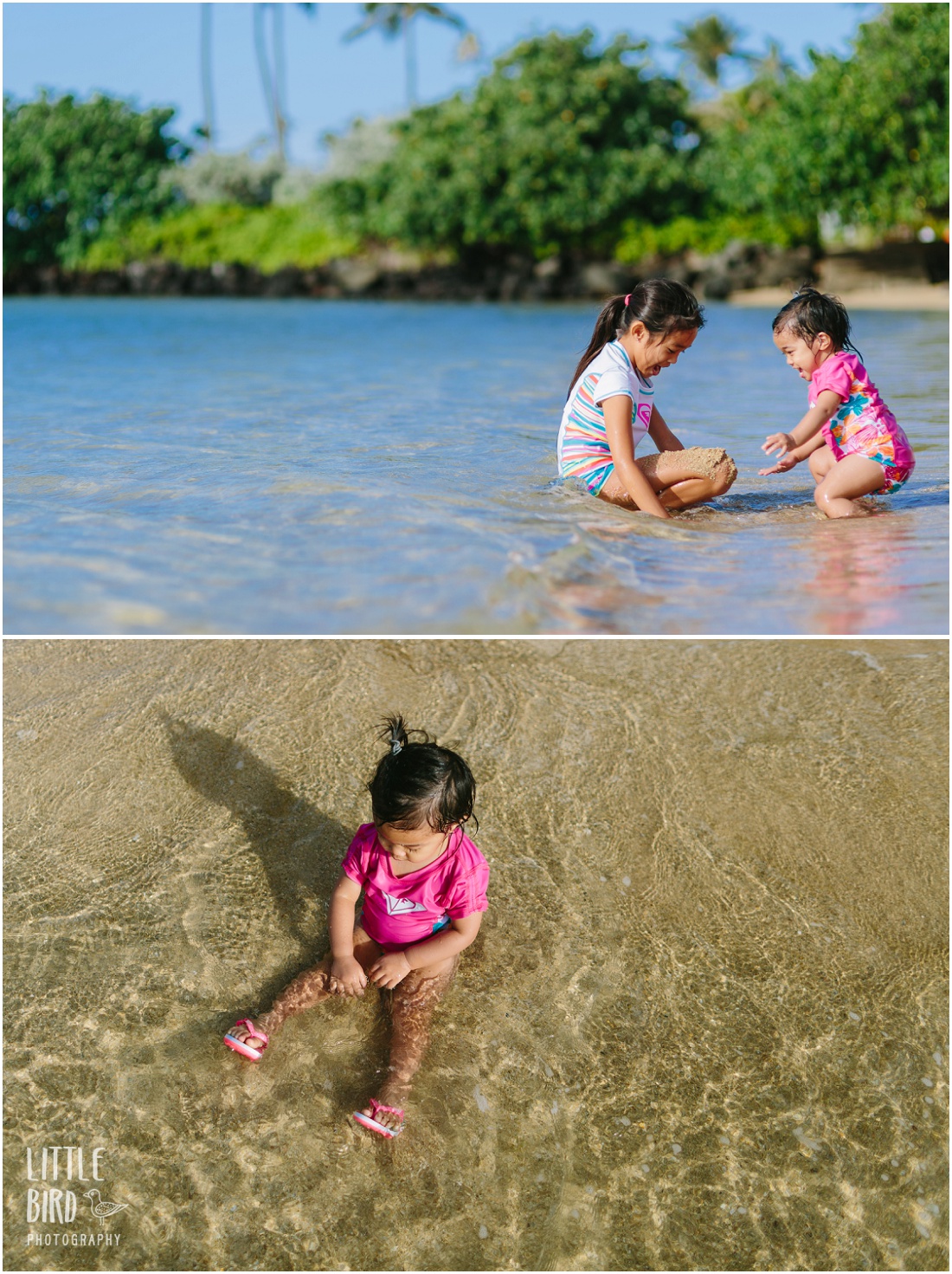 sisters playing at a beach on oahu
