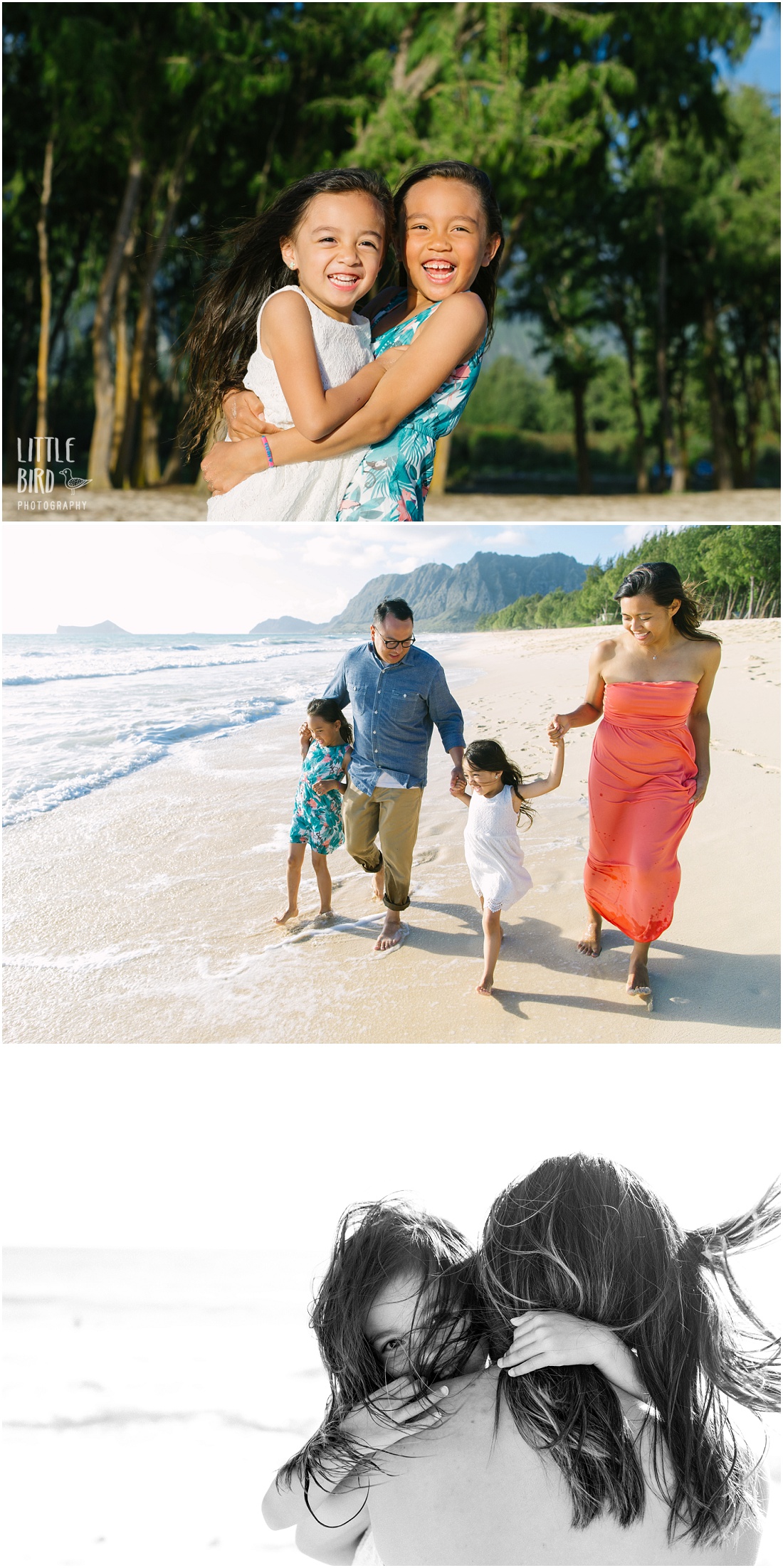 family playing at the beach in hawaii