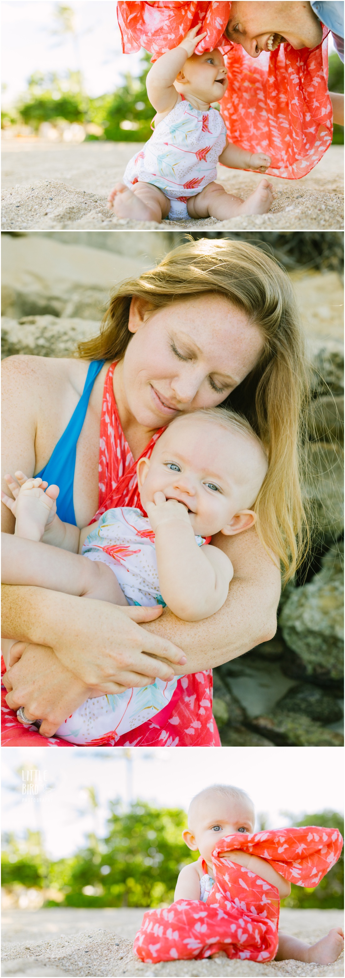 mom and baby at the beach in hawaii