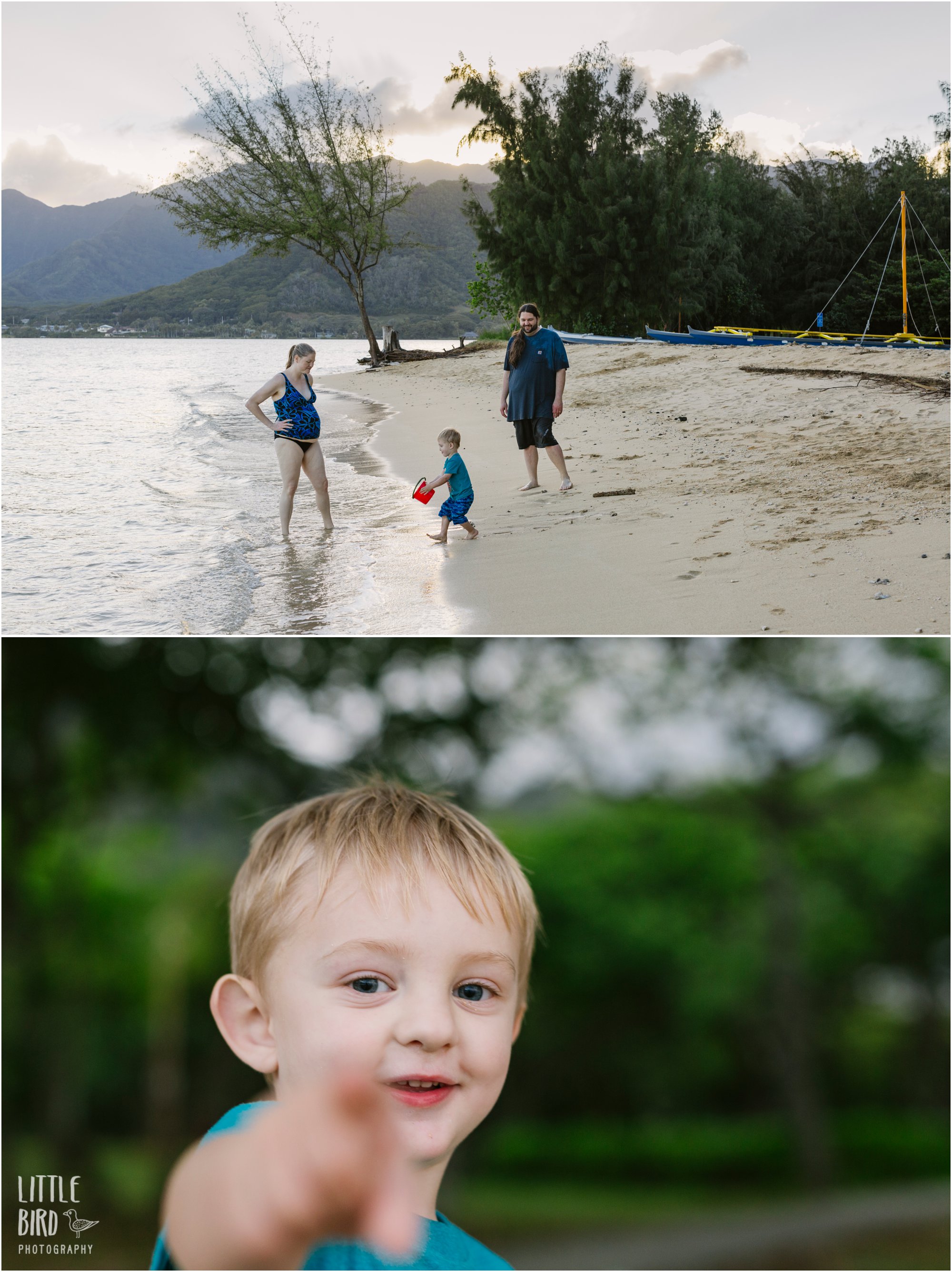 family maternity photo session at beach in oahu