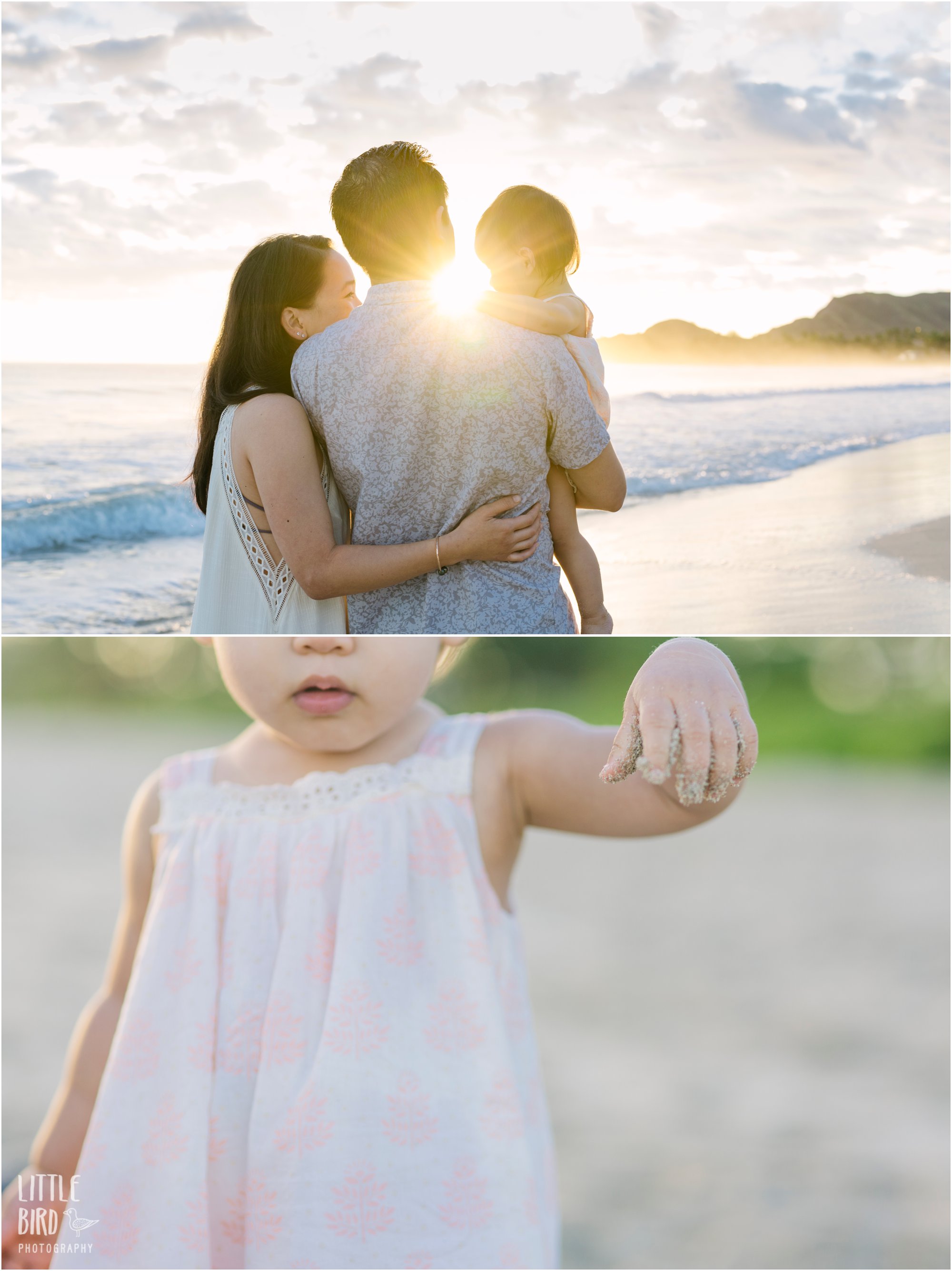 family watching sunrise over kailua beach