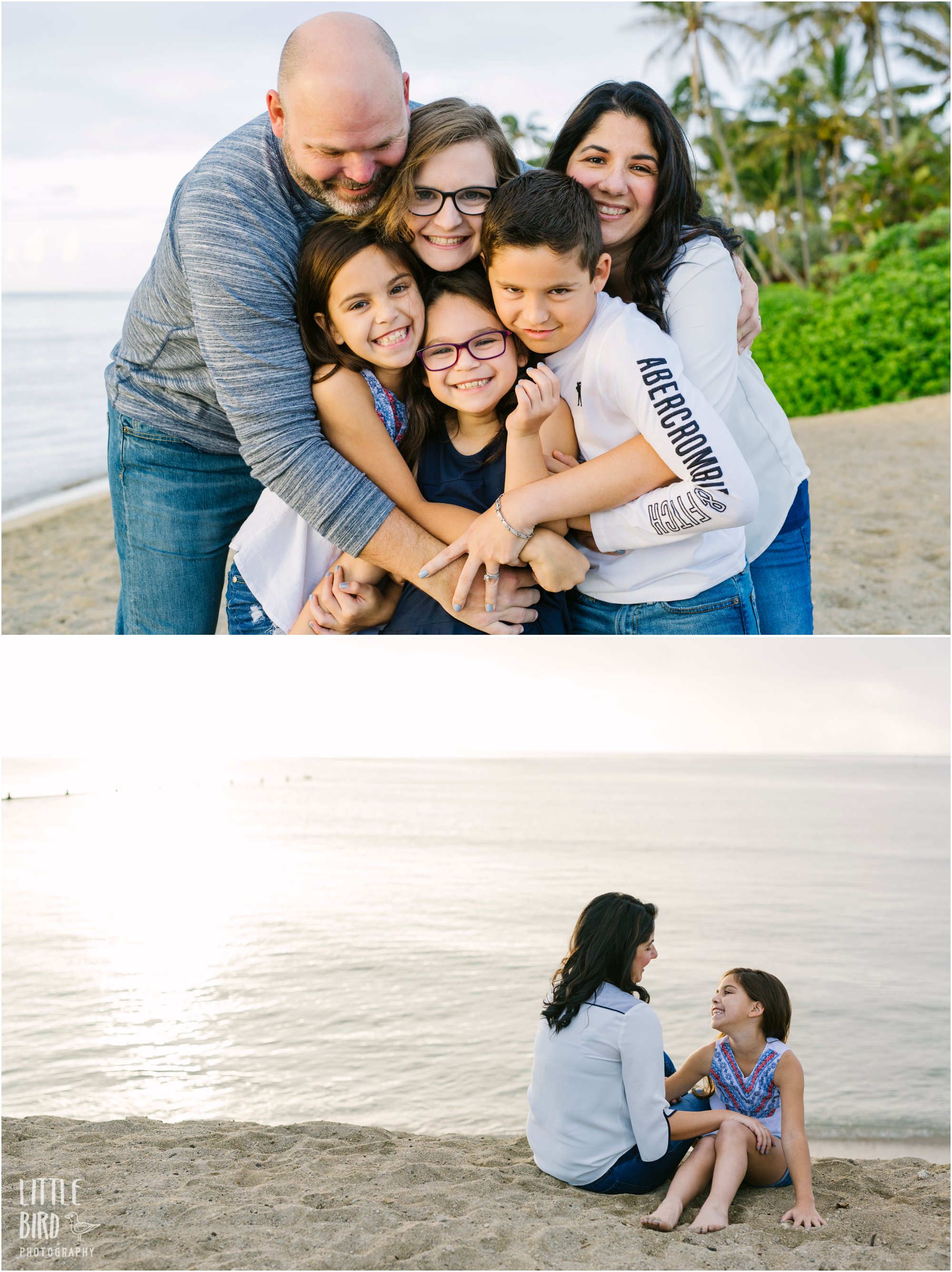 shared family hug at kahala beach during a family photoshoot
