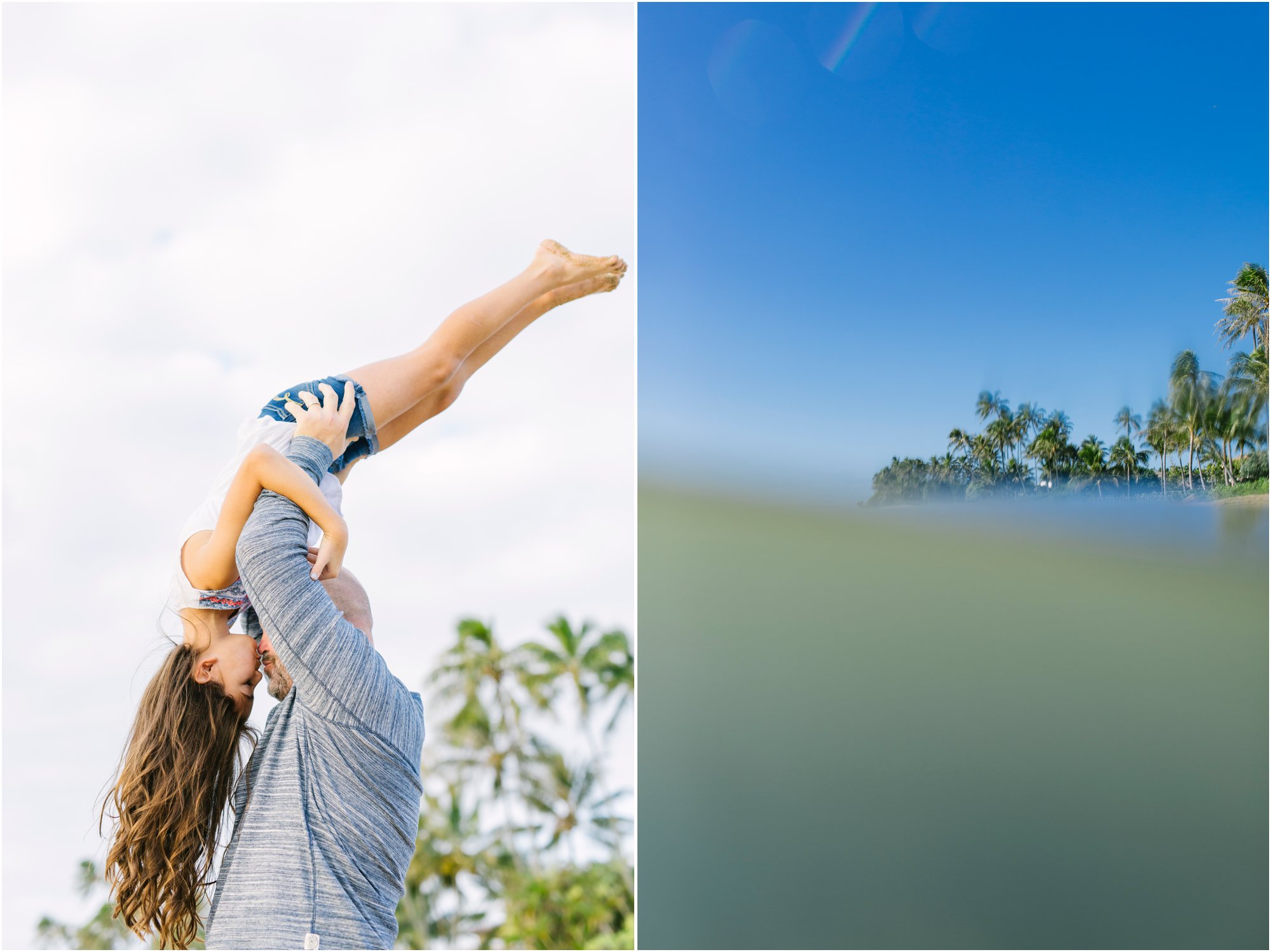 fun oahu family photography dad holds daughter upside-down