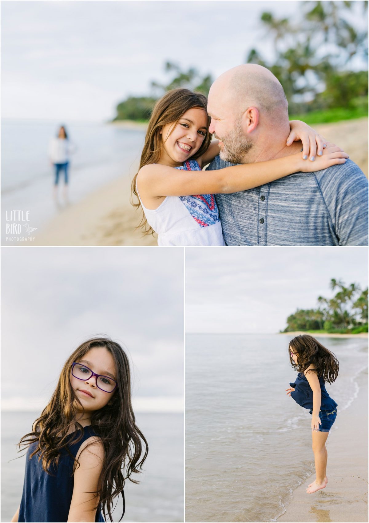 dad and daughter hug a a beach photoshoot by hawaii family lifestyle photographer