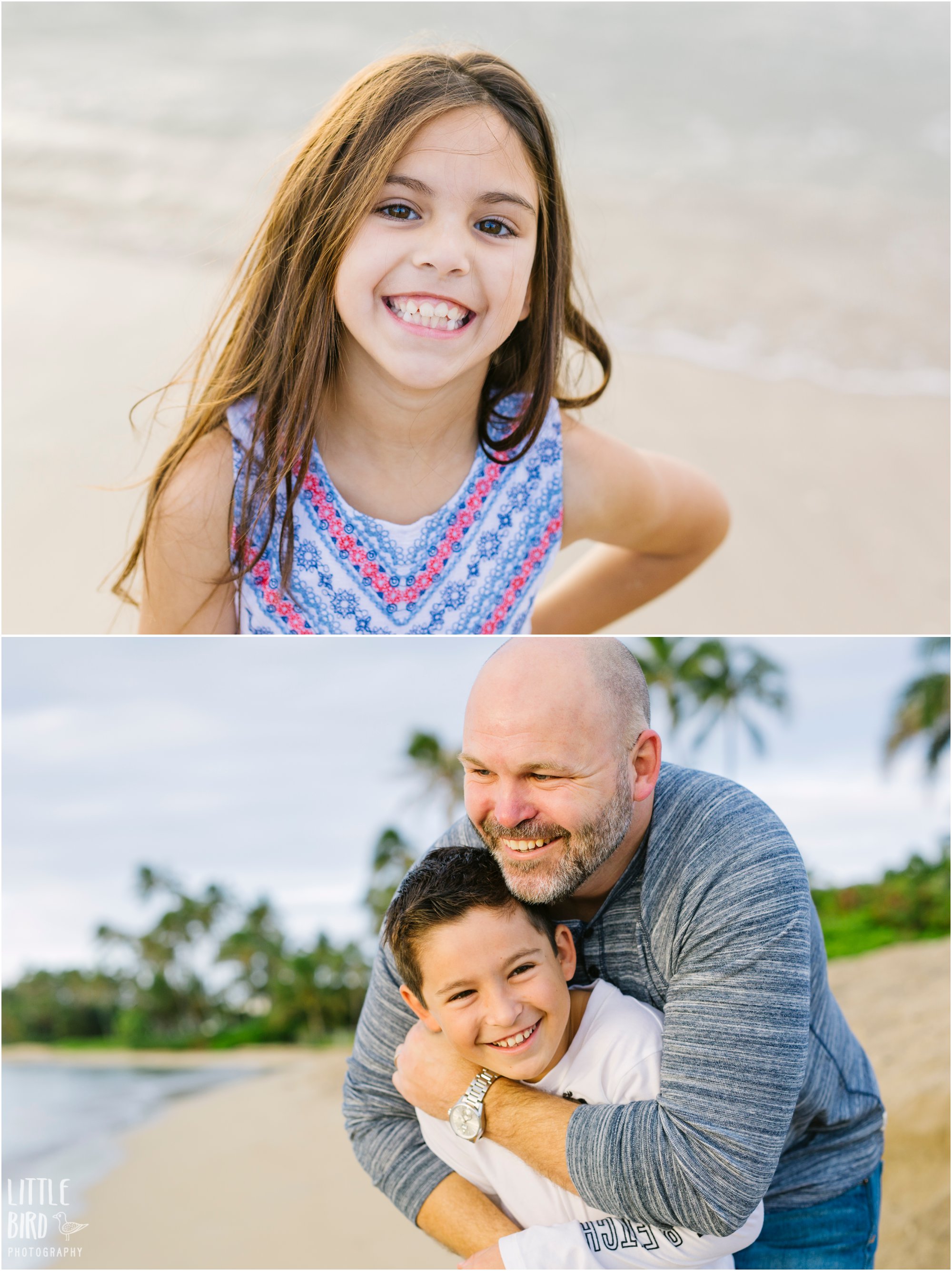 dad and son hug at the beach in waikiki by hawaii lifestyle photographer