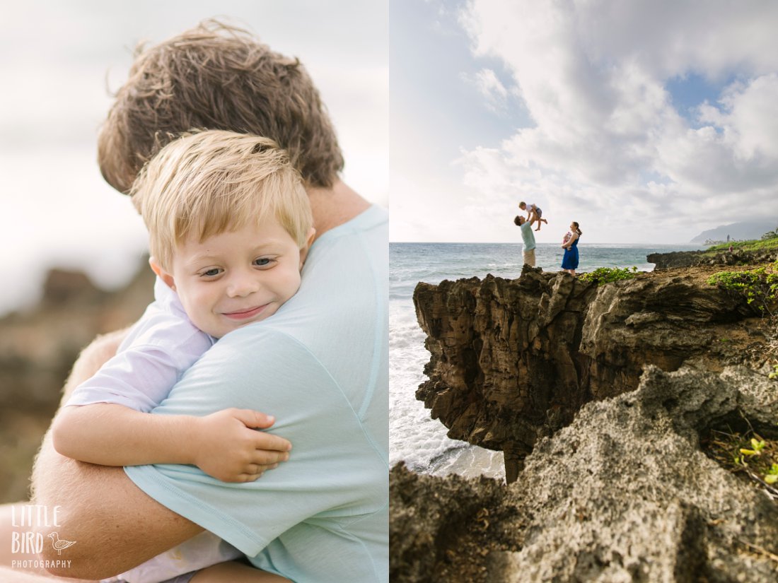 oahu family photographer photo of dad and son hugging