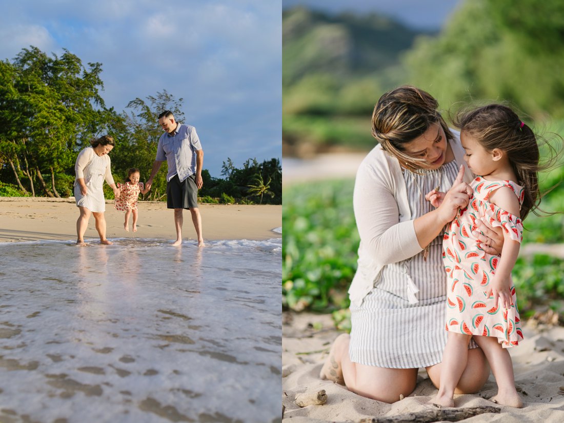 sweet family moment at the beach during a family photo session in hawaii