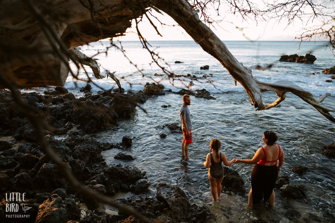 family at sunset in hawaii during a documentary family photo session by little bird photography