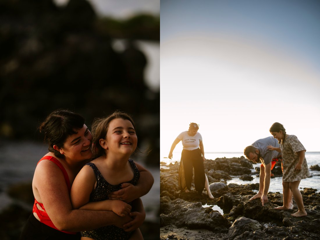family exploring tidepools on the big island hawaii