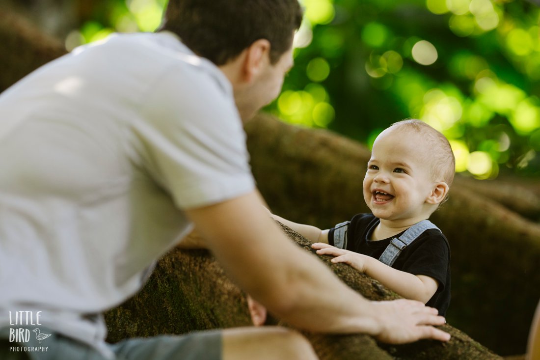 dad and baby share a laugh during family photography session by little bird photography