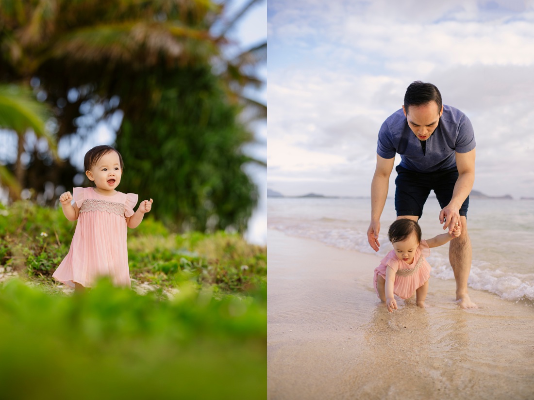 baby exploring a beautiful beach in hawaii for Hawaii Mini Portrait Session