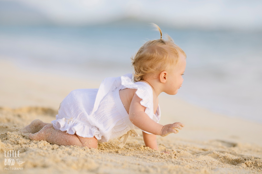 baby crawling on lanikai beach