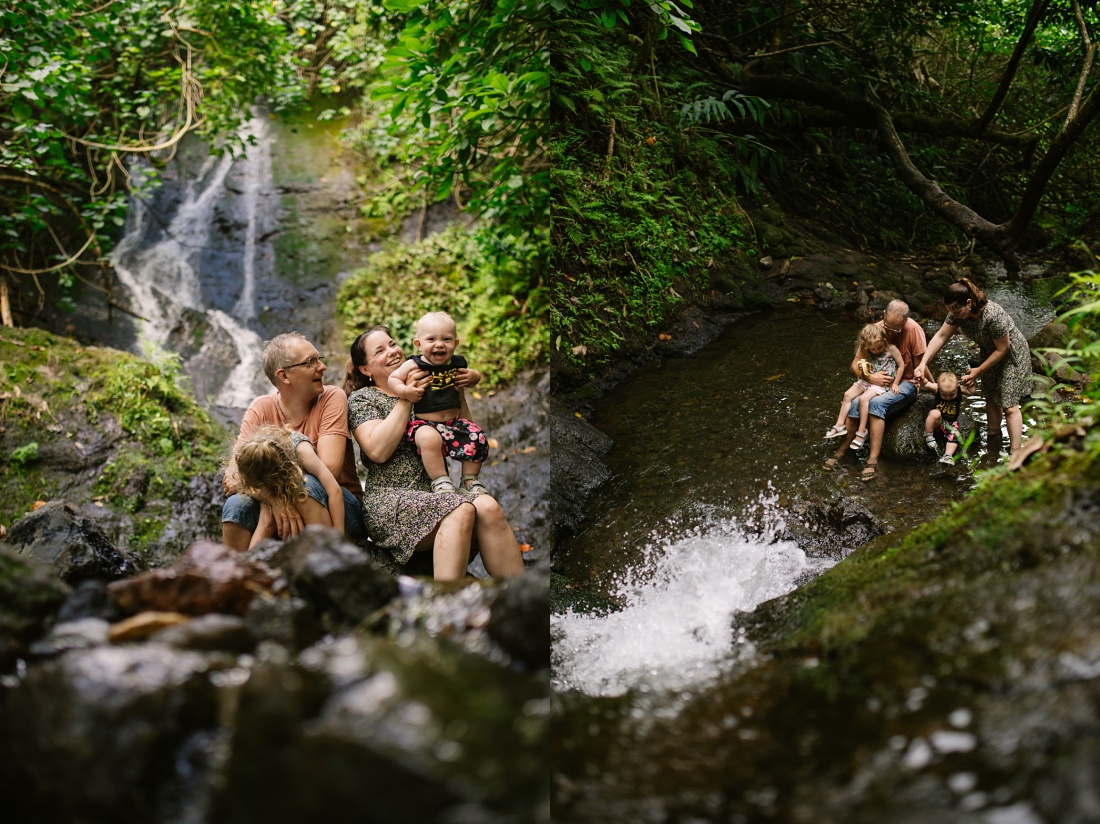 family at likeke waterfall hike in oahu