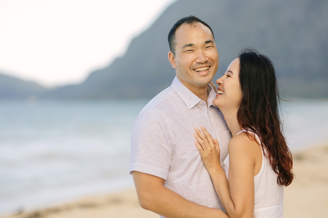 couple laughing at waimanalo beach