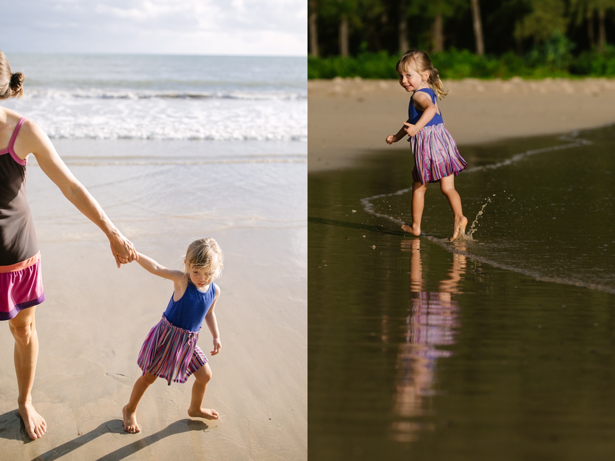 toddler playing on the beach in hawaii during a family photography session