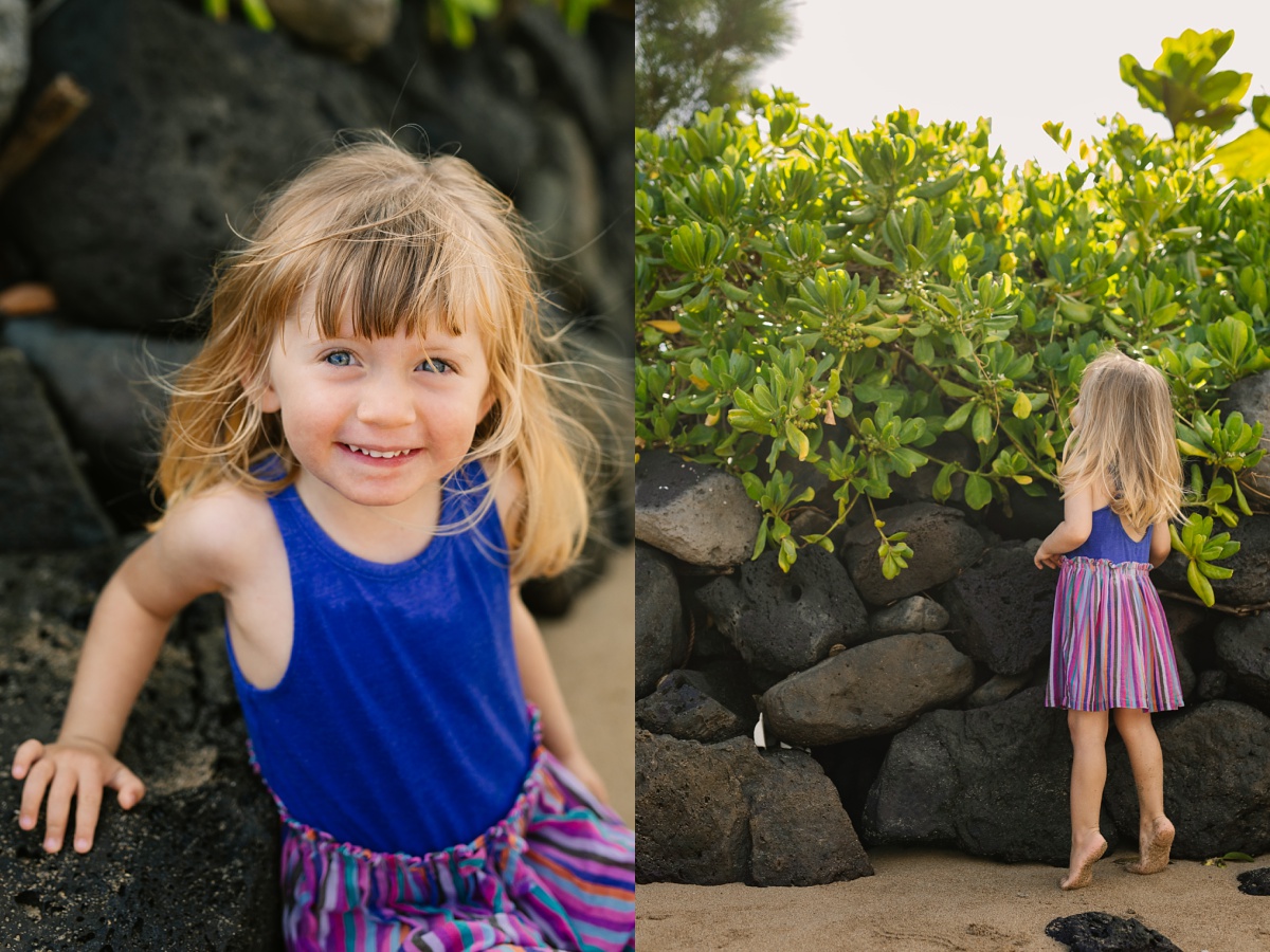 toddler portrait as she explores kahana bay hawaii