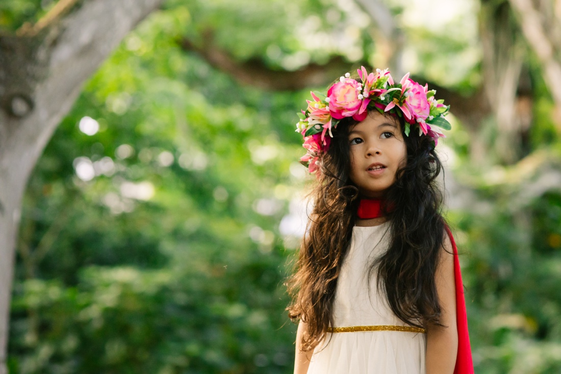 portrait of a girl with a haku lei in nuuanu valley park