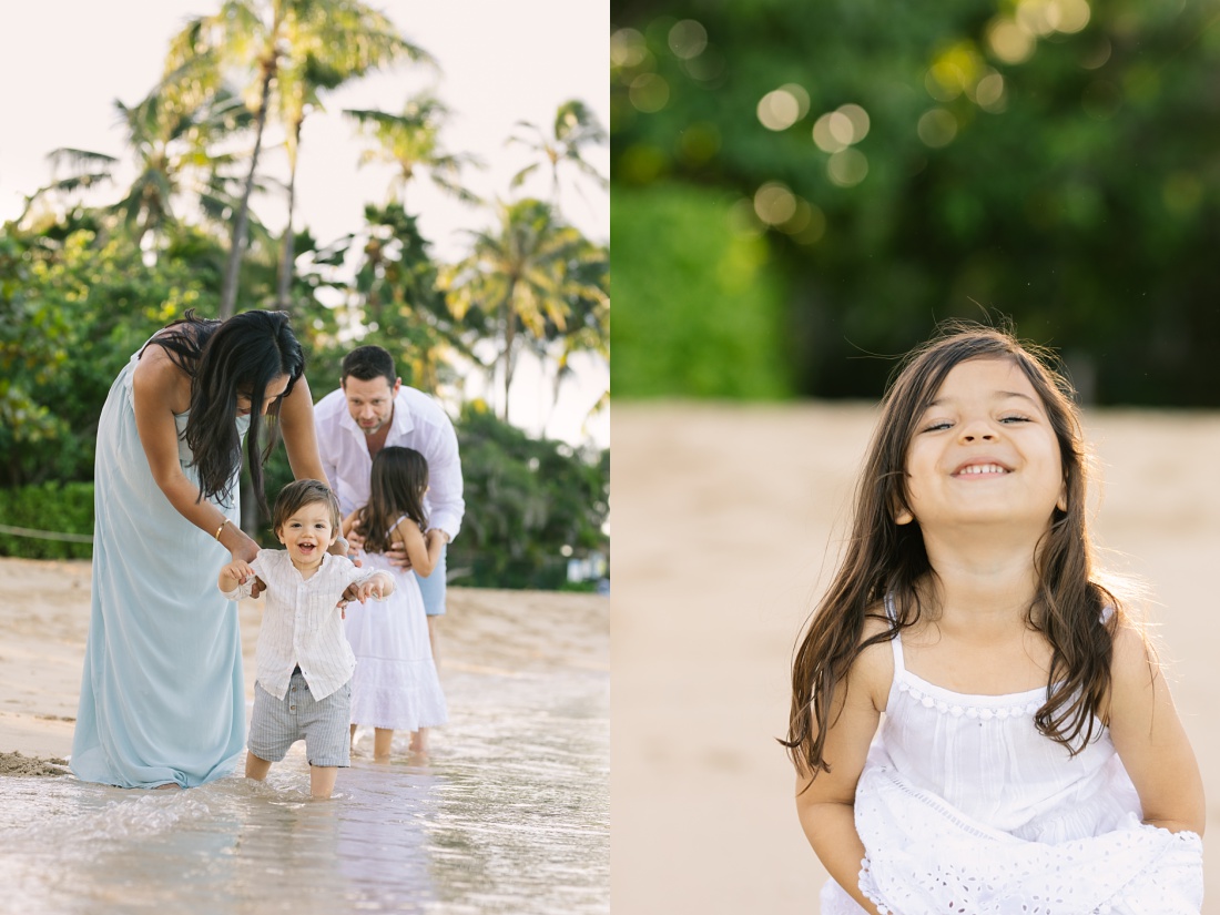 beautiful family playing at the beach during a portrait session