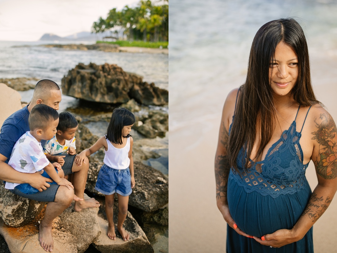 maternity portraits at secret beach in koolina oahu