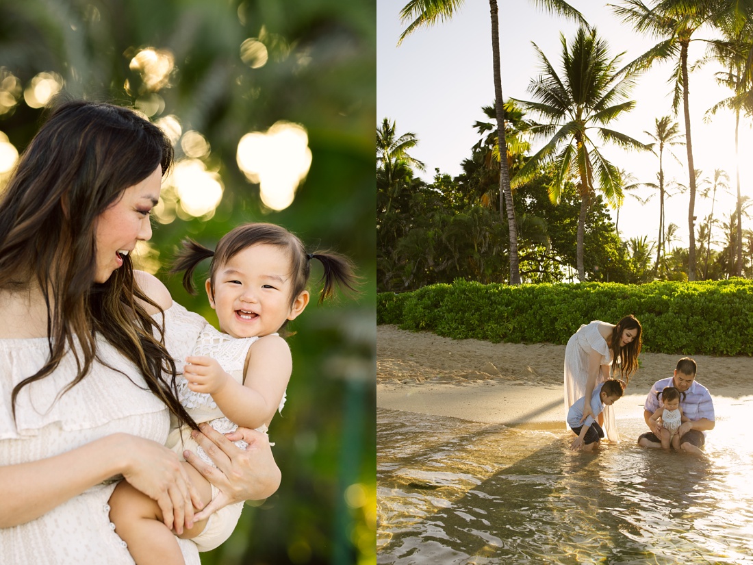 family playing on the beach in hawaii during a family photo session