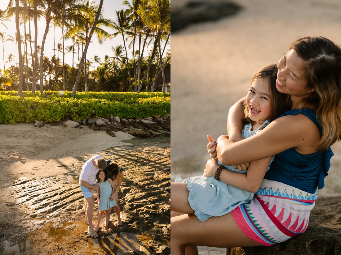 mom and daughter laugh during a fun family photography session in oahu