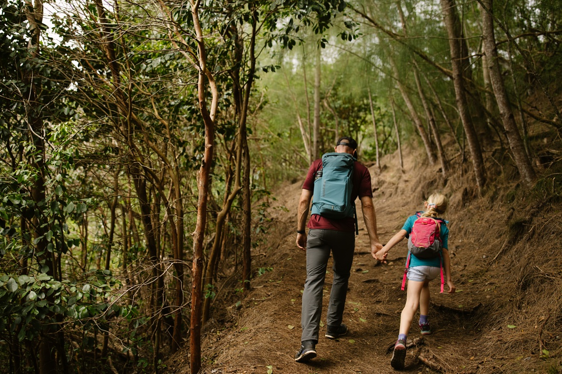 dad and daughter holding hands on a farmily-friendly hike on oahu