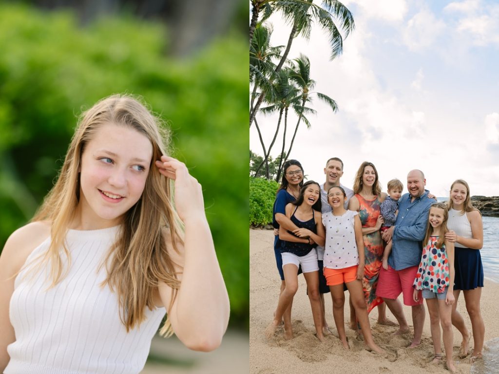 group portrait at paradise cove by hawaii family reunion photographer
