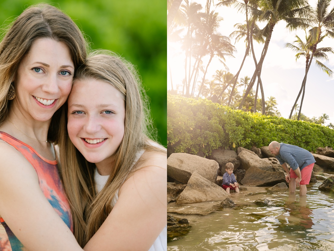 portrait of mom and teen daughter at the beach in hawaii