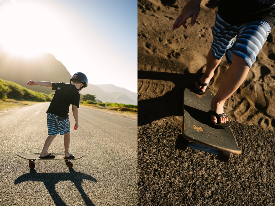 boy skateboarding in hawaii