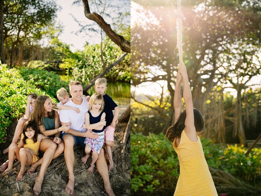 family portraits at laie beach park with evening sunshine