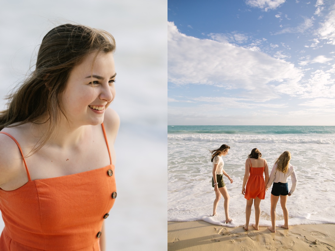 teenage cousins have fun at the beach during a family photoshoot