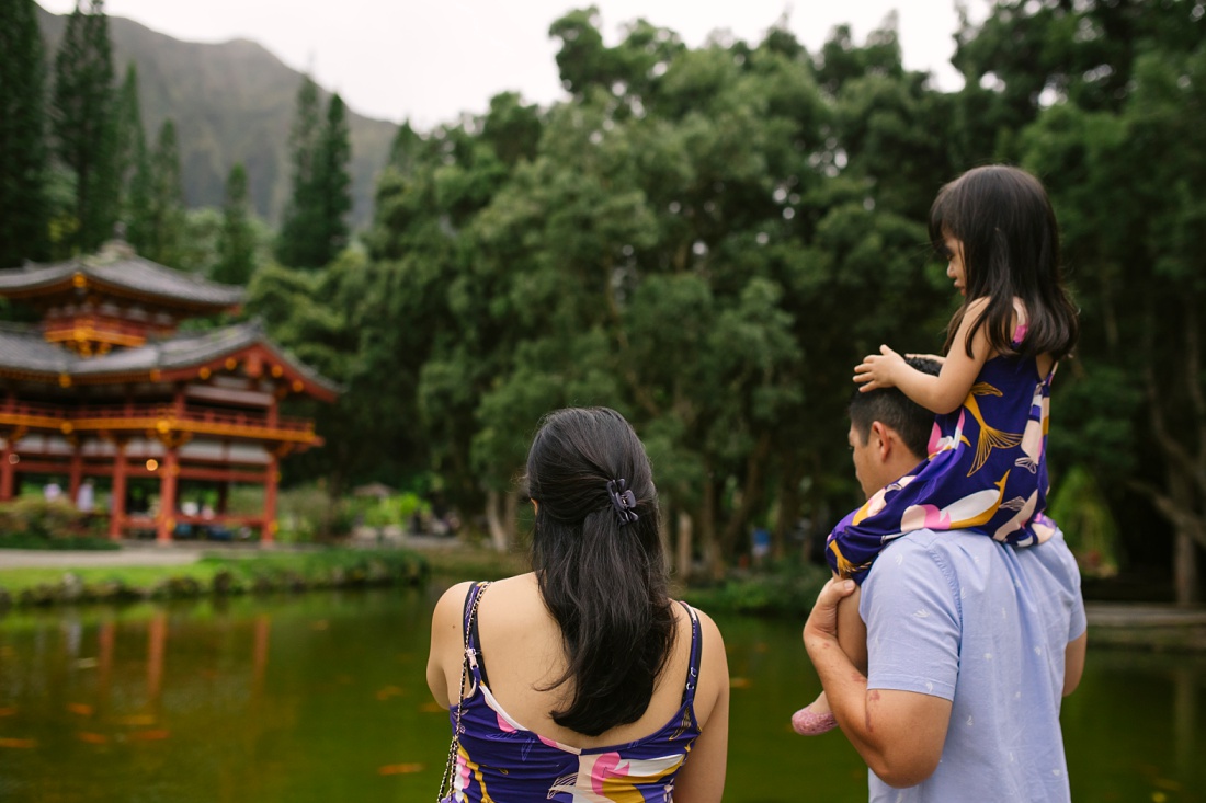 family looking over the grounds at byodo-in temple