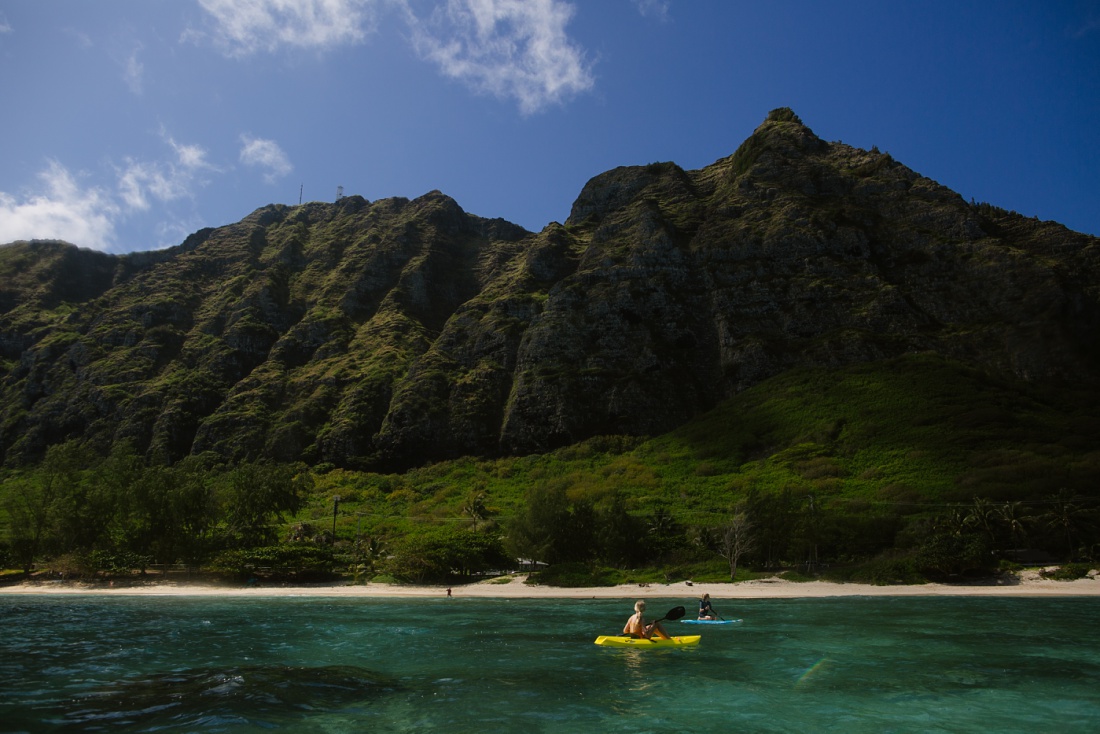 kayaking in waimanalo on a beautiful clear day in hawaii