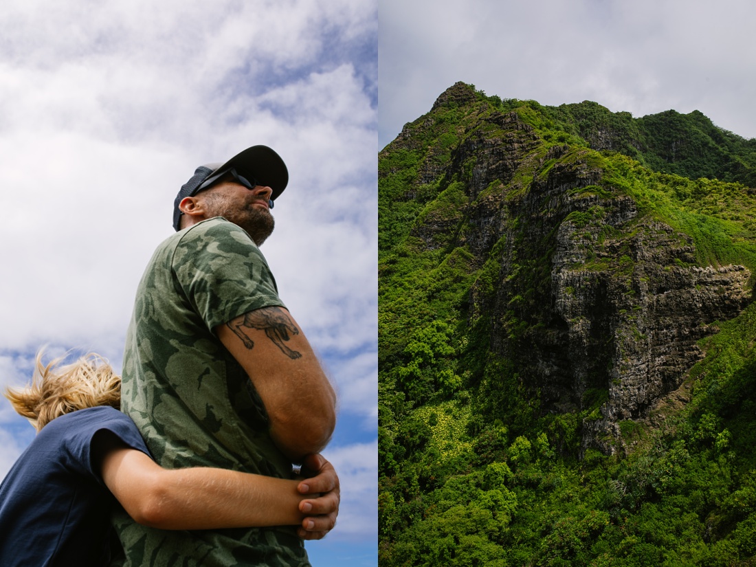 dad on son enjoying the crouching lion hike in oahu hawaii
