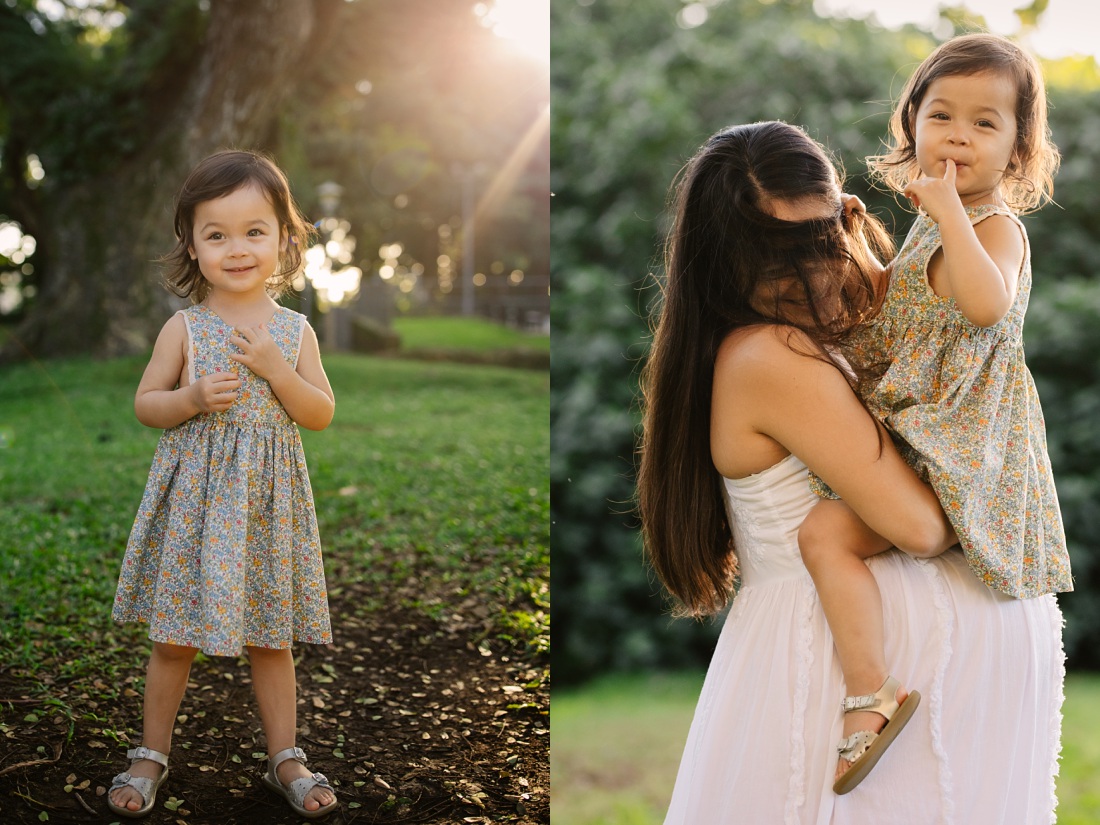 sweet toddler and mom during maternity photoshoot in oahu