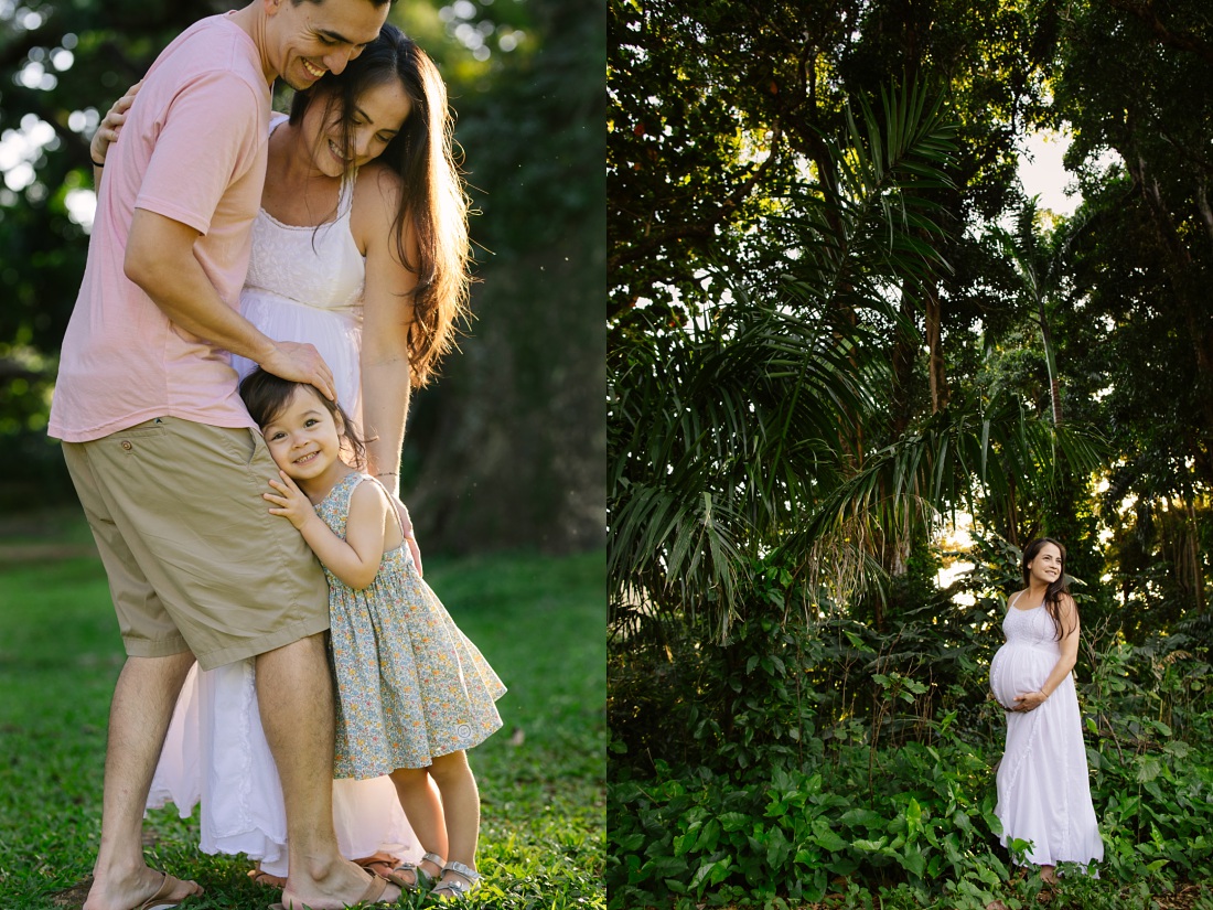 sweet family taking maternity portraits at nuuanu valley park