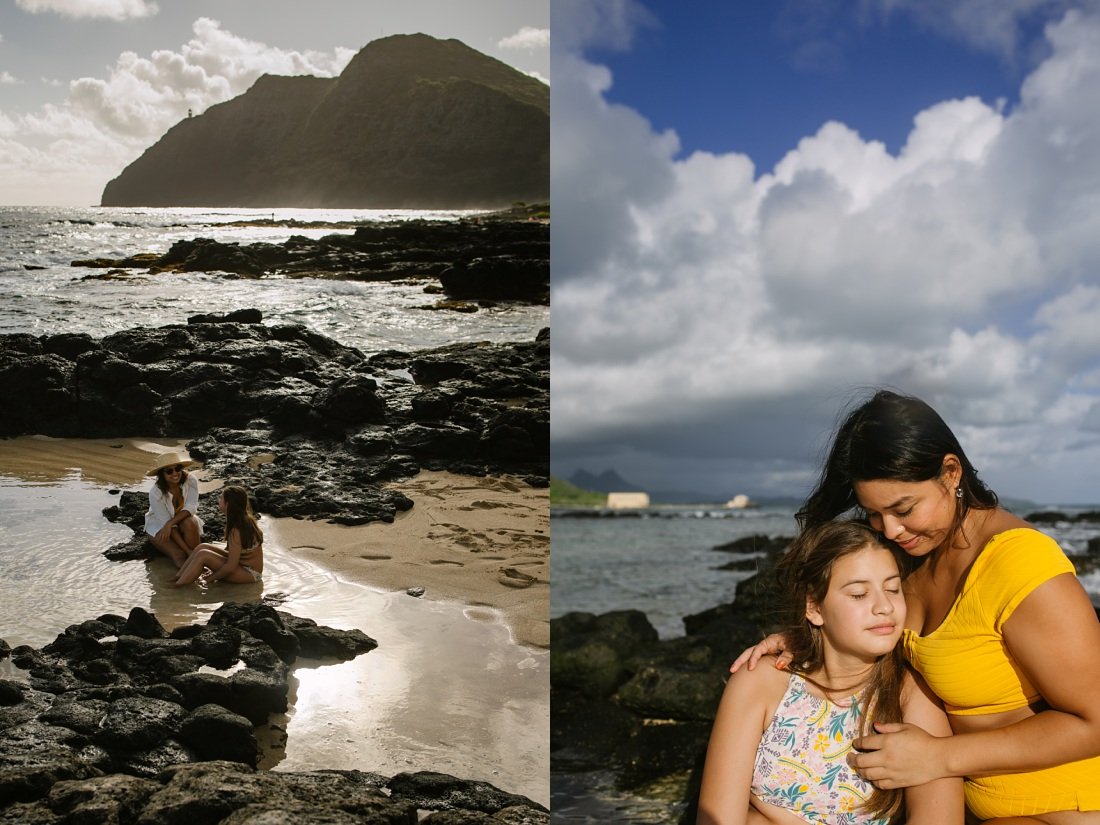mom and daughter portraits at the beach in oahu