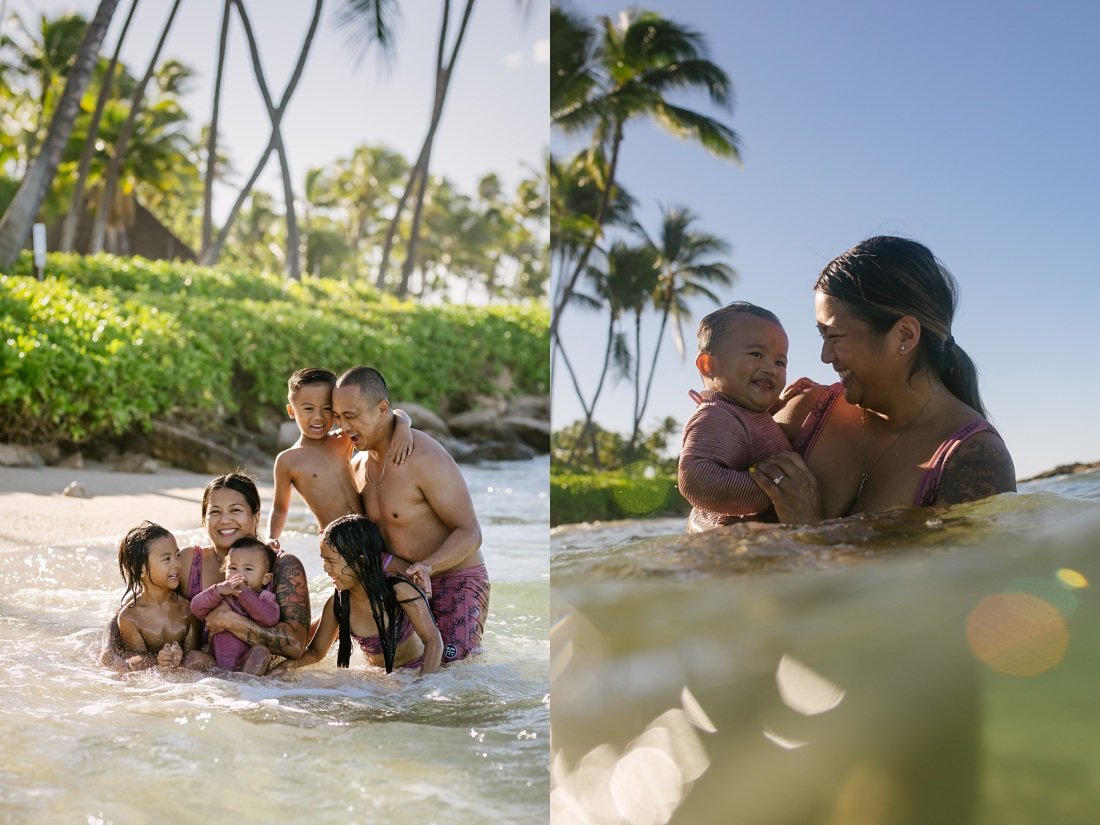 family portrait in the water in koolina oahu
