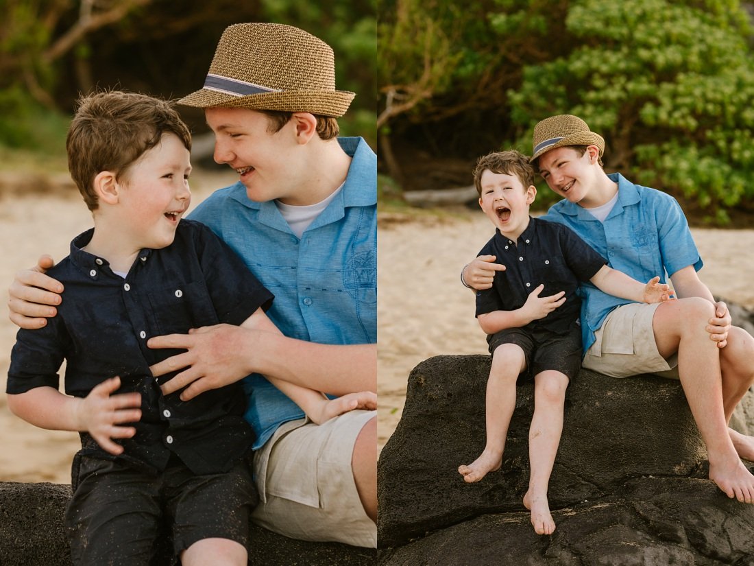 brothers being silly during family photo session on maui