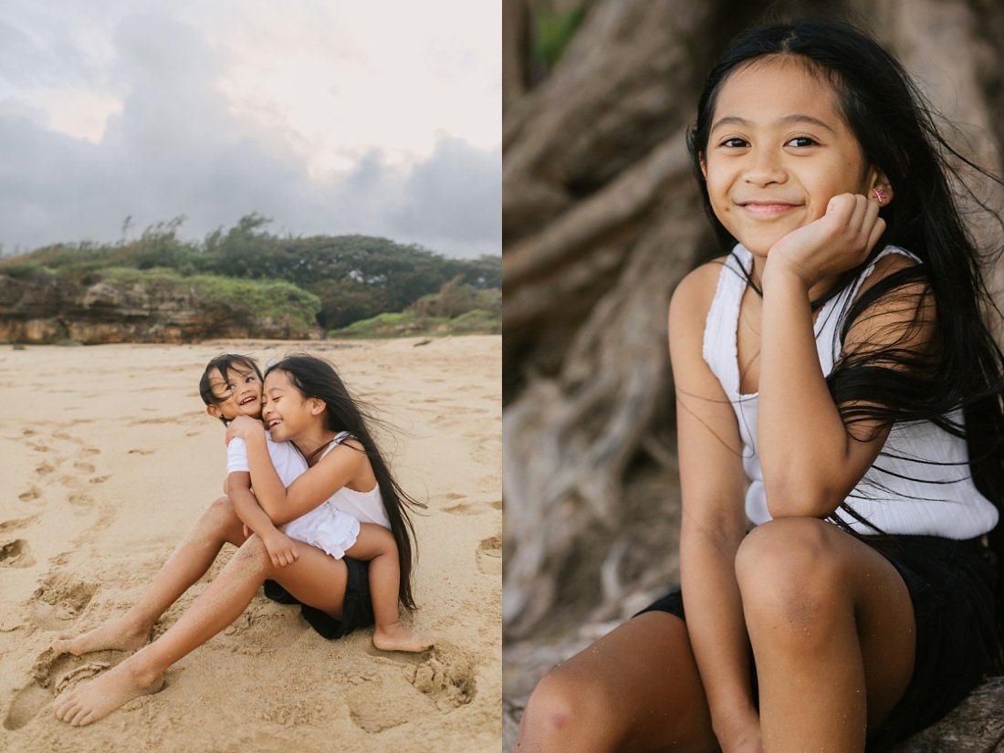 portrait of a girl and her baby sister oahu hawaii