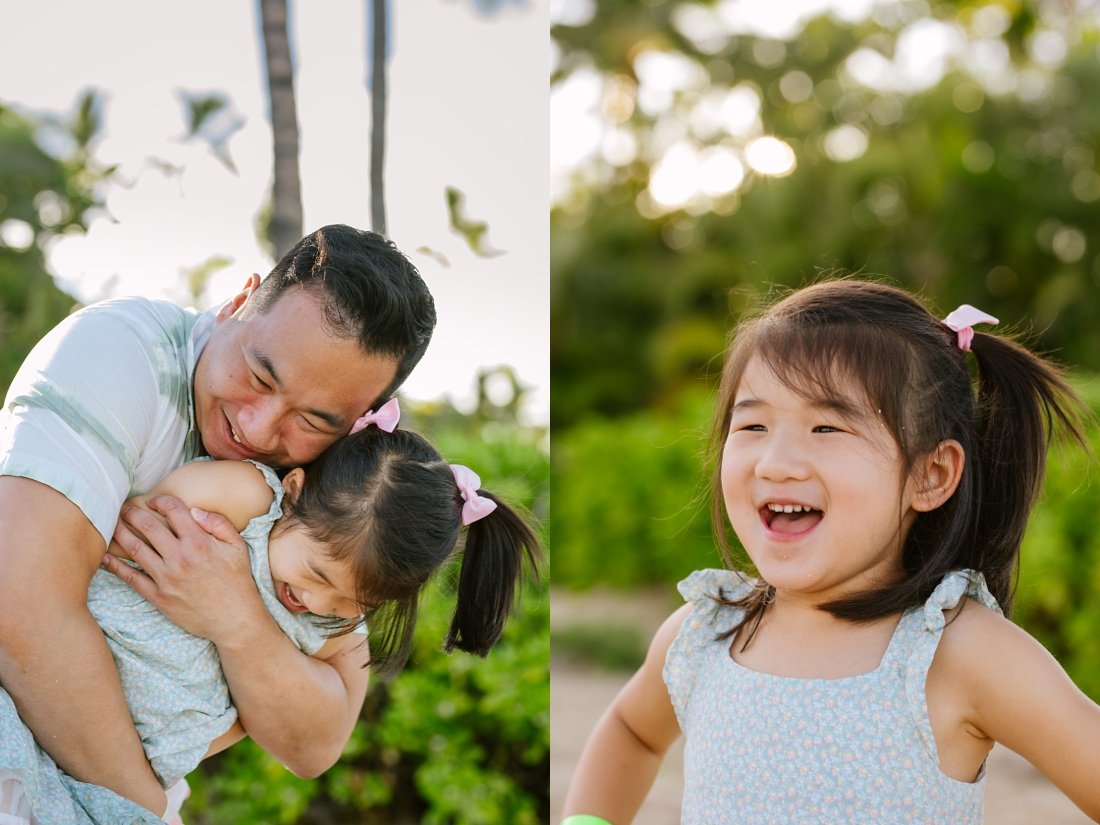 playful dad and daughter at a family photoshoot in hawaii