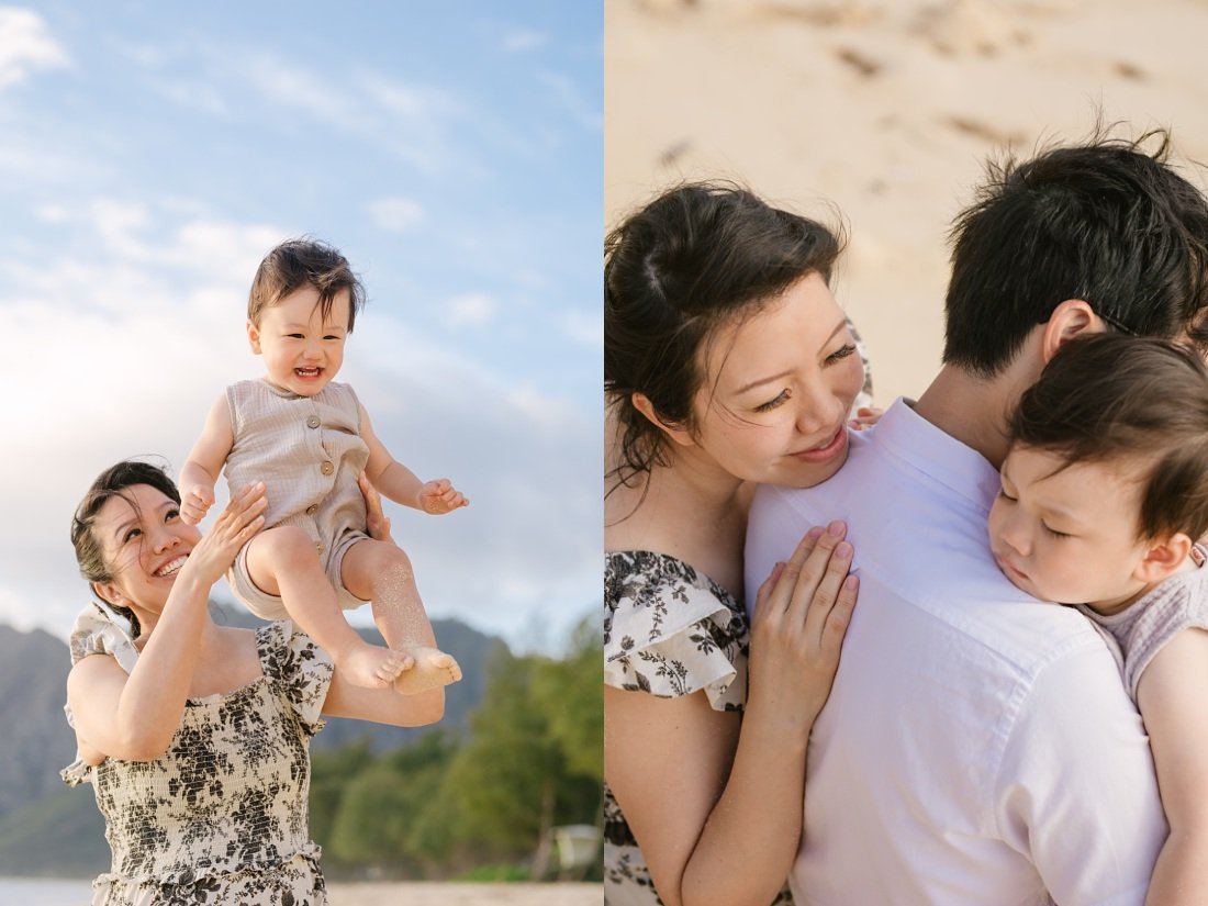 mom and baby portraits at waimanalo beach hawaii