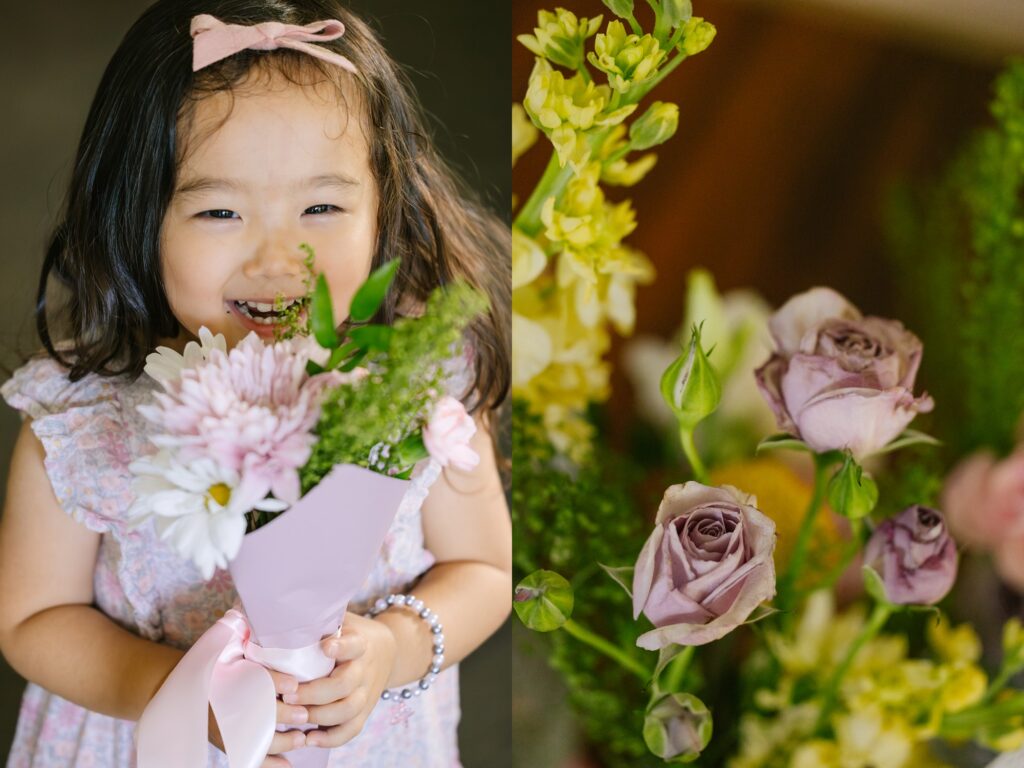 little girl with bouquet at waioli kitchen